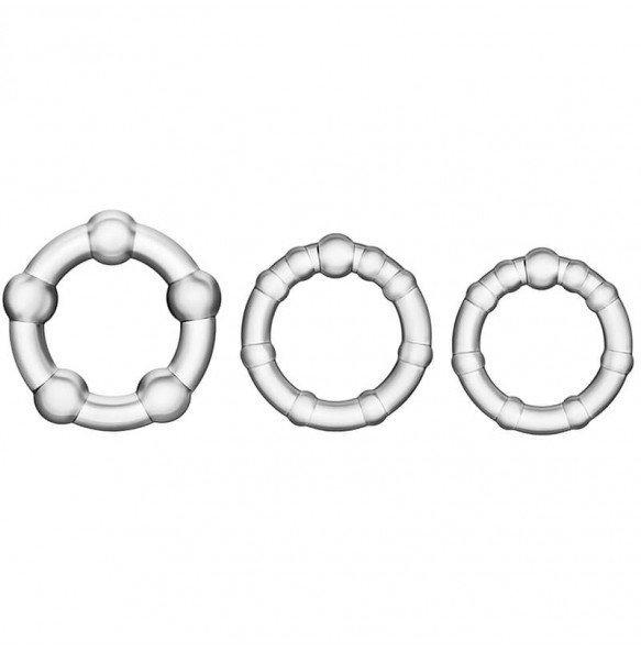 STAY HARD - Beaded Cock Rings (Full Set 3 Pieces - Transparent)